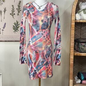 Vintage Y2k Apple Bottom Hooded Knit Mini Dress Sexy Streetwear Grunge Gyaru S